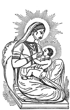 Индуистская богиня Дэваки с младенцем Кришной у груди